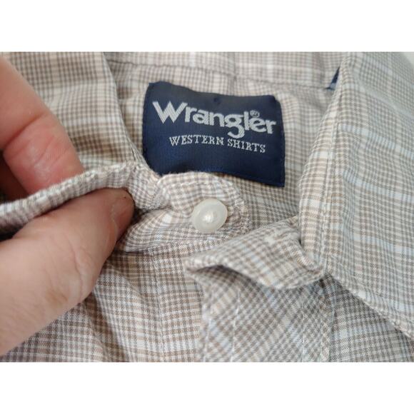 Wrangler Mens Large Short Sleeve Brown-ish Plaid Pearl Snap Shirt - Picture 6 of 11